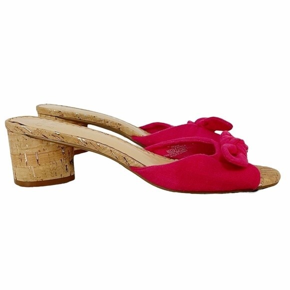 Crown & Ivy Winnie Slides Fuchsia Fabric Bow Cork Block Heel Sandal Size 7.5 - Picture 7 of 14